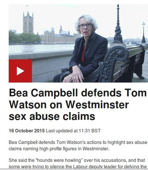 Beatrix Campbell defends Tom Watson on BBC News, The hounds are howling.