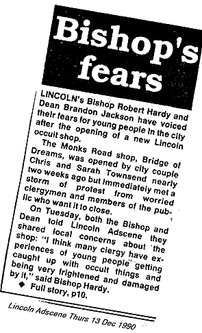 Bishop's Fears Lincoln Adscene 13 Dec 1990