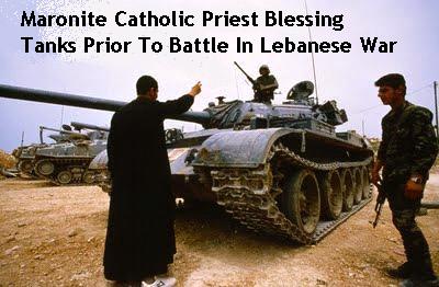 Maronite Catholic Priest Blesses Tanks Prior to Battle in the Lebanese War