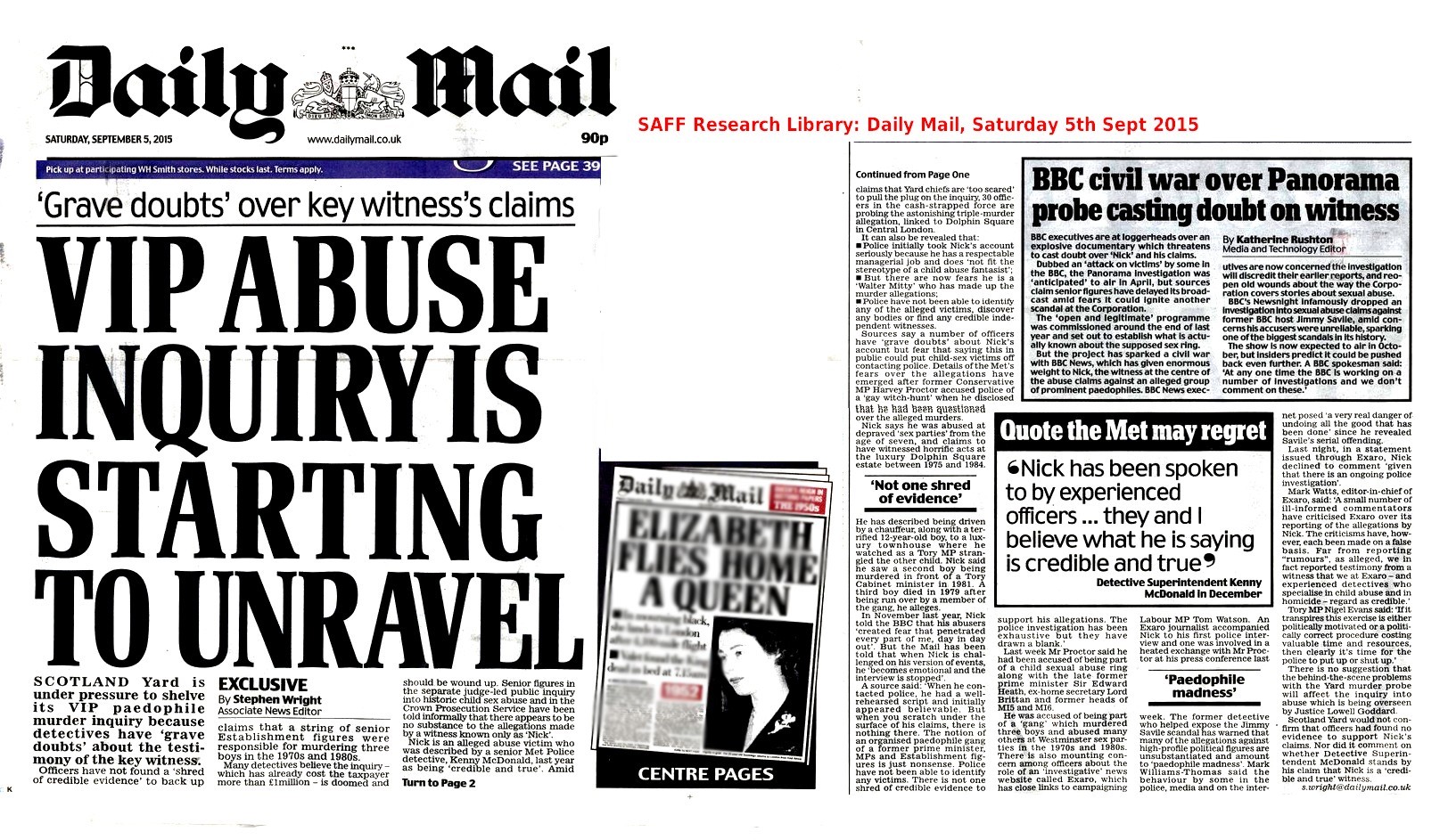 Police report no evidence to substantiate 'Nick's' Westminster Paedo allegations: Daily Mail