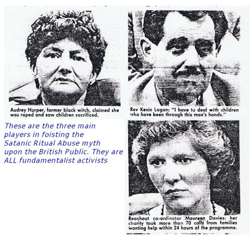 Reachout Trust directors, Audrey
                              Harper, Kevin Logan, Maureen Davies at the
                              height of the Satanic Ritual Abuse myth